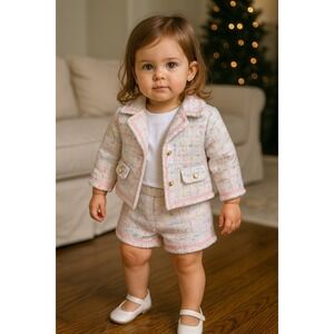 Janie Jack 2 piece jacket and shorts tweed white girls 18 24 months baby holiday